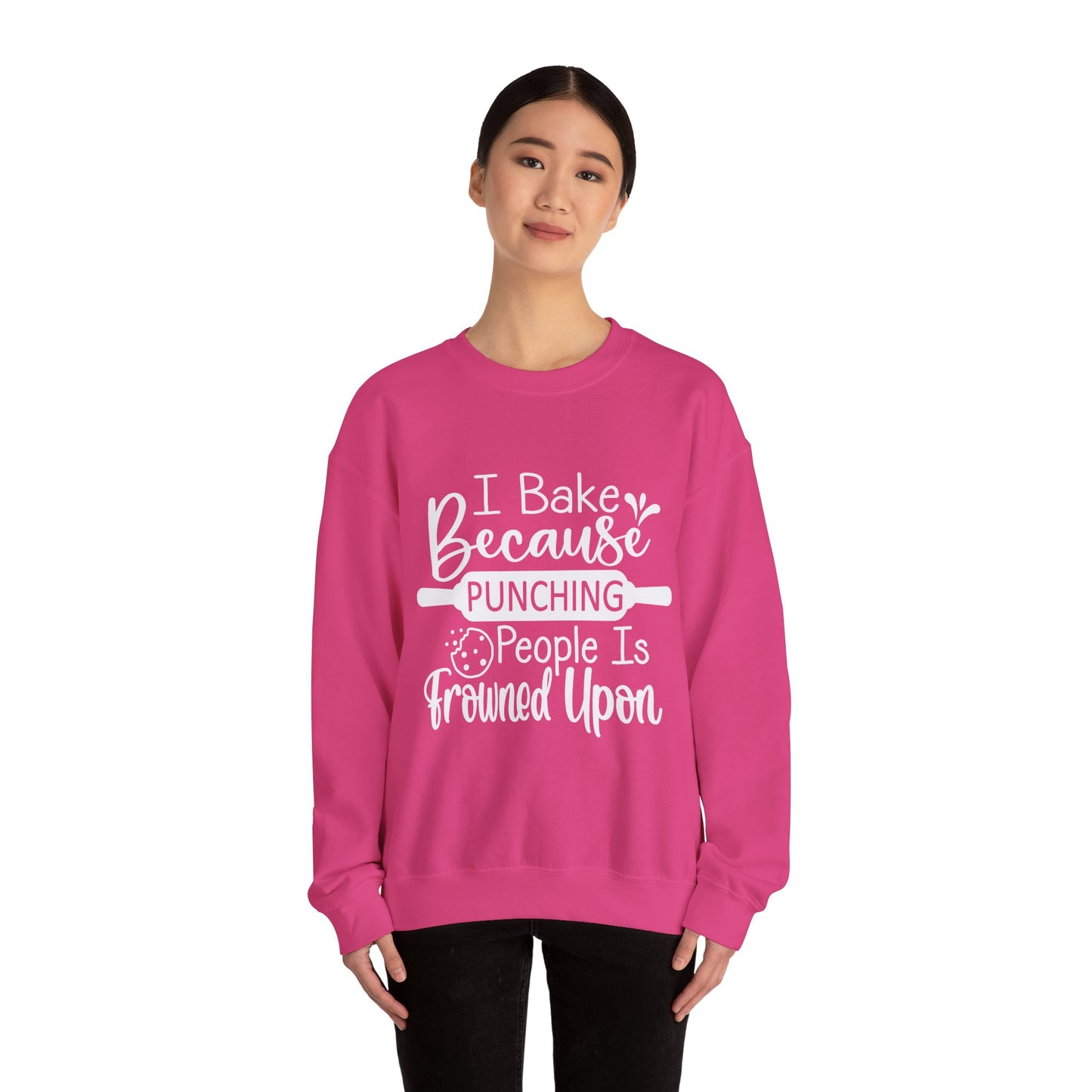 Funny Baking Sweatshirt for Food Lovers - 'I Bake Because Punching People Is Frowned Upon'