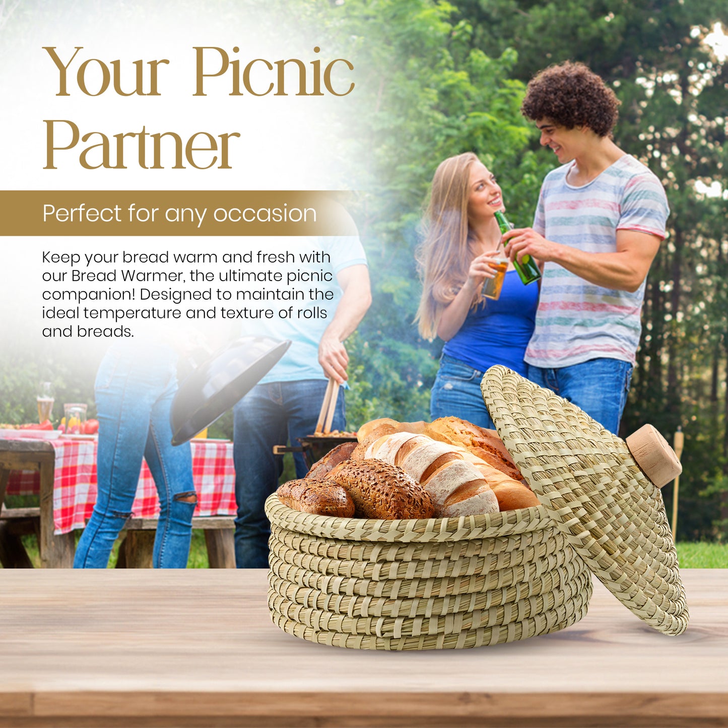 Bread Warmer Round with Lid and Terracotta stone for Tortillas, Bread and more. Gift for bakers and for any occasion, Thanksgiving, Christmas, Family Gathering. Natural finish.