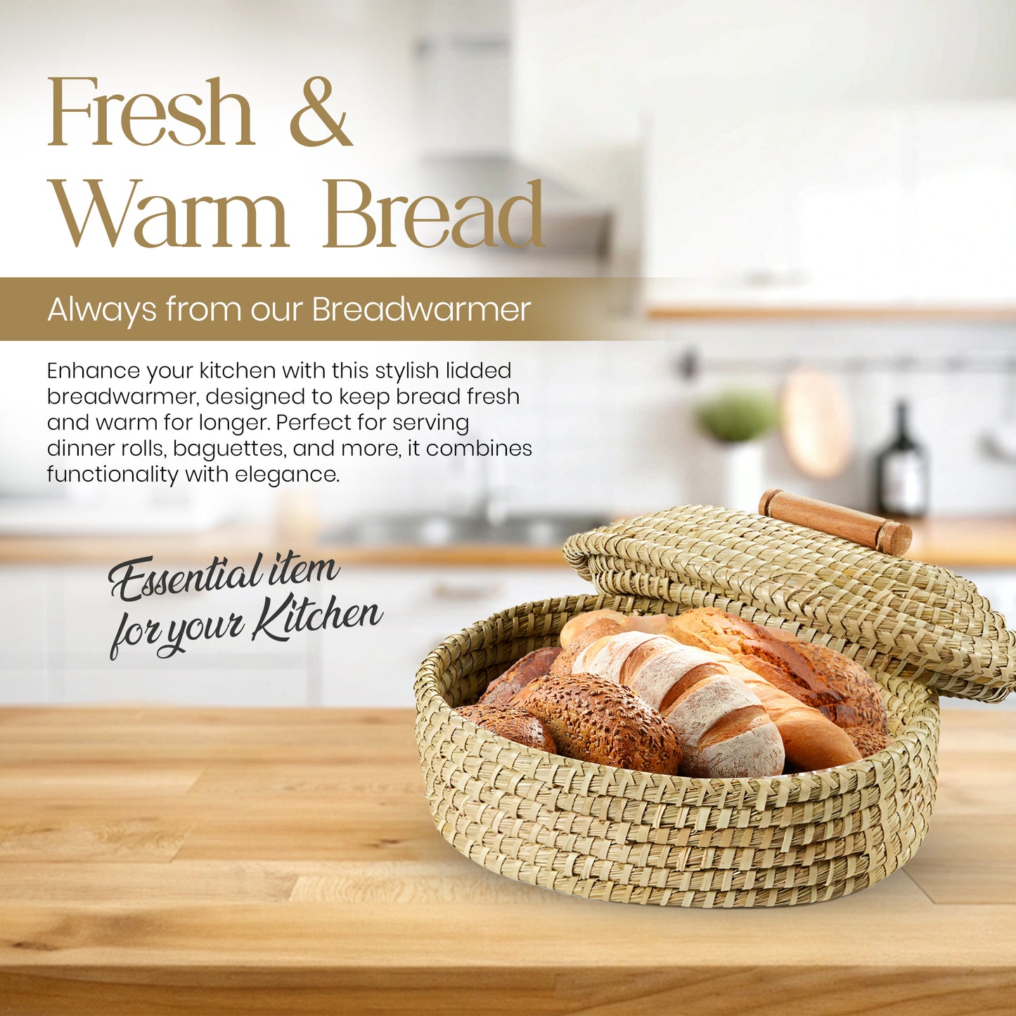 Breadwarmer Lidded Double Vine. 100% Handmade Palm.