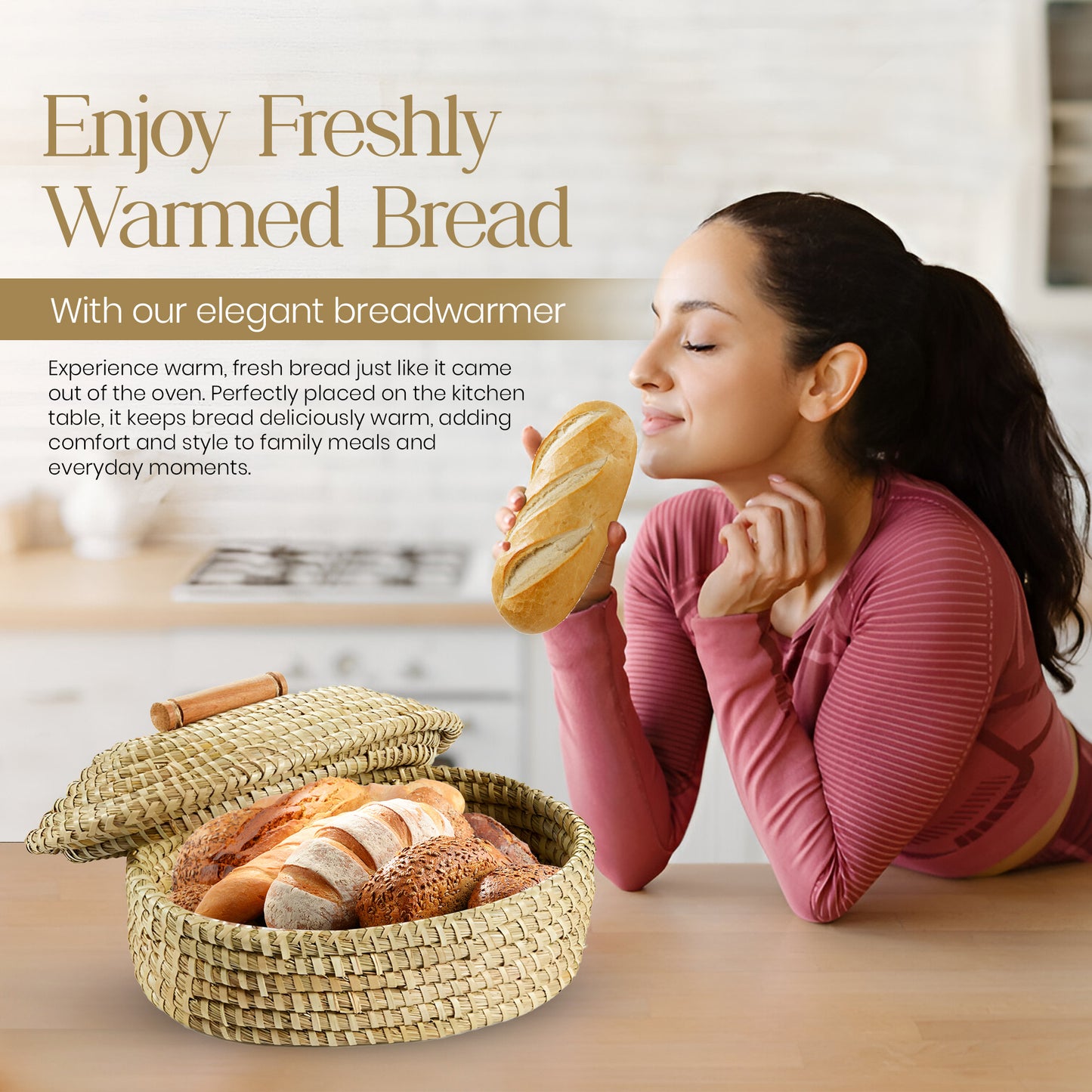 Breadwarmer Lidded Double Vine. 100% Handmade Palm.