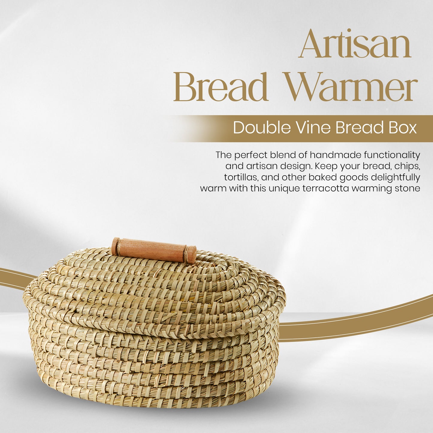 Breadwarmer Lidded Double Vine. 100% Handmade Palm.