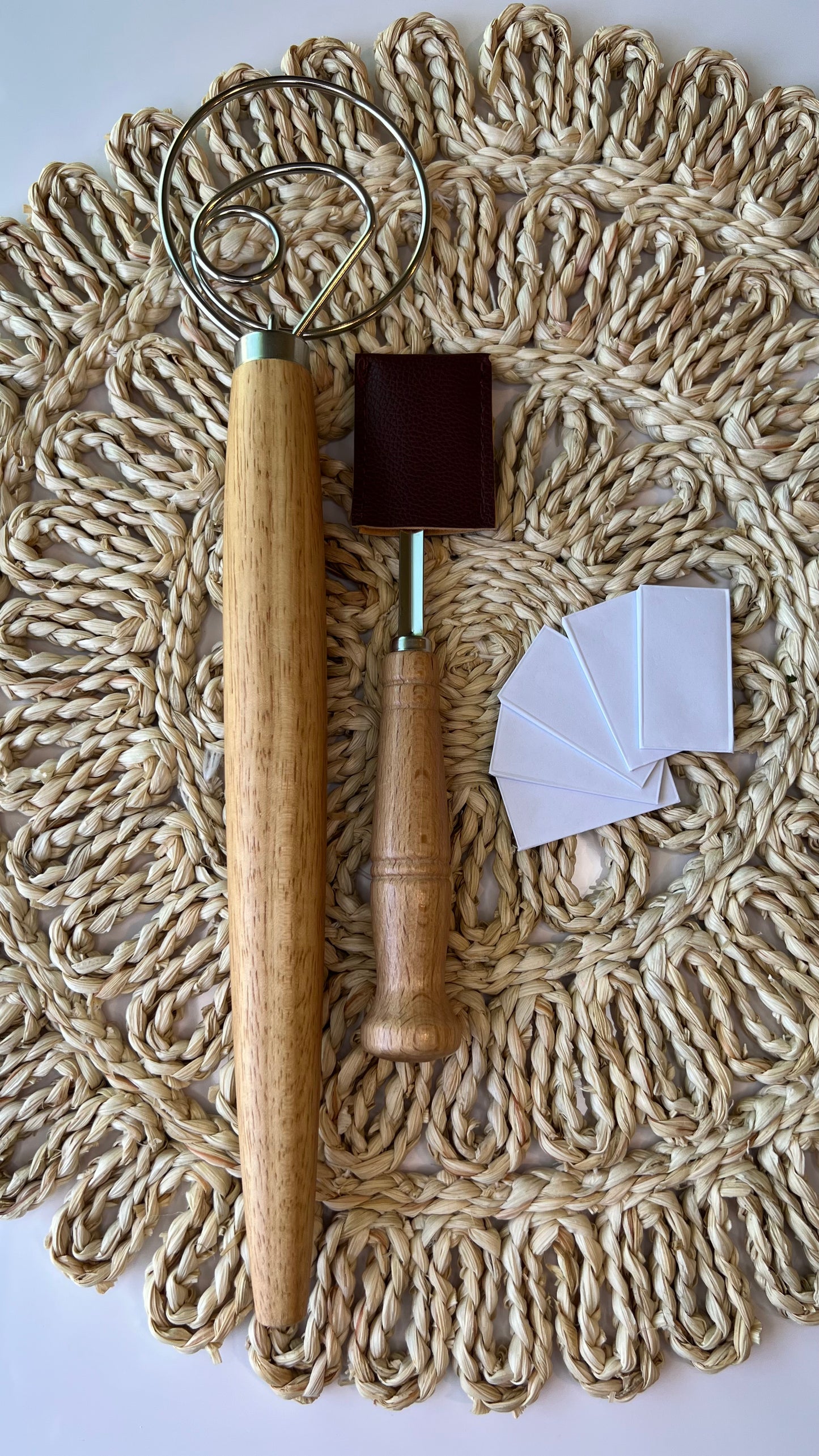 New Set Include: Banneton round 10” , Banneton Oval 9” , Whisk 13” , cleaning brush wood made and bamboo, lime bread 8”..