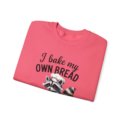 Funny Raccoon Bread Baker Crewneck Sweatshirt - I Bake My Own Bread & Don't Trust the Government