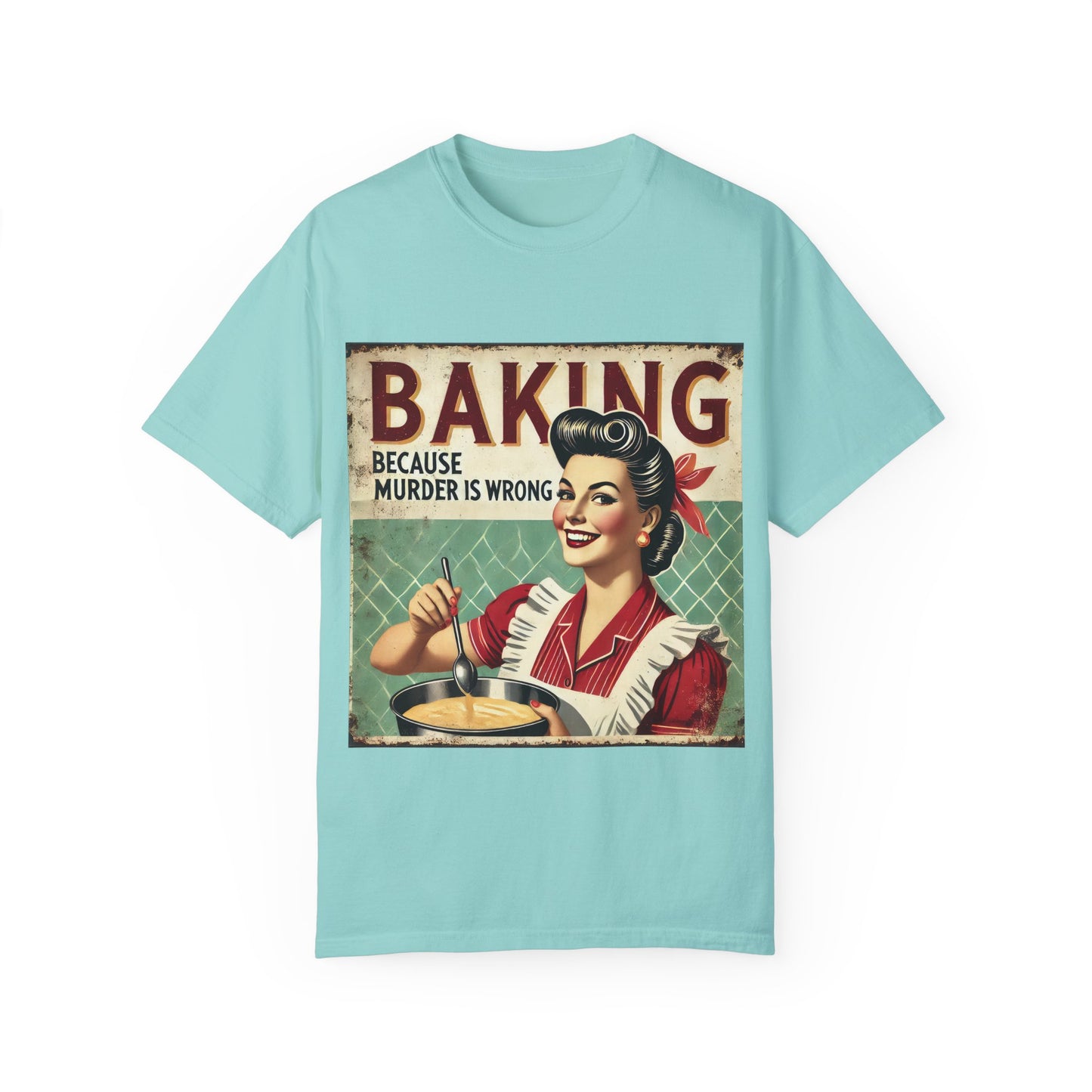 Retro Baking Humor Unisex T-shirt - 'Baking Because Murder Is Wrong'