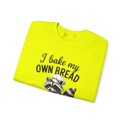 Funny Raccoon Bread Baker Crewneck Sweatshirt - I Bake My Own Bread & Don't Trust the Government