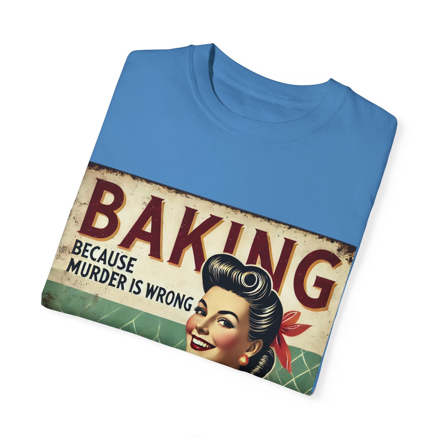 Retro Baking Humor Unisex T-shirt - 'Baking Because Murder Is Wrong'