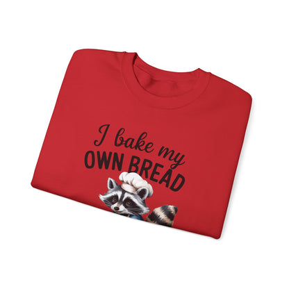 Funny Raccoon Bread Baker Crewneck Sweatshirt - I Bake My Own Bread & Don't Trust the Government