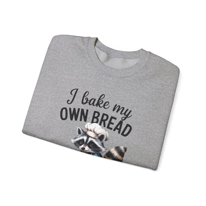 Funny Raccoon Bread Baker Crewneck Sweatshirt - I Bake My Own Bread & Don't Trust the Government