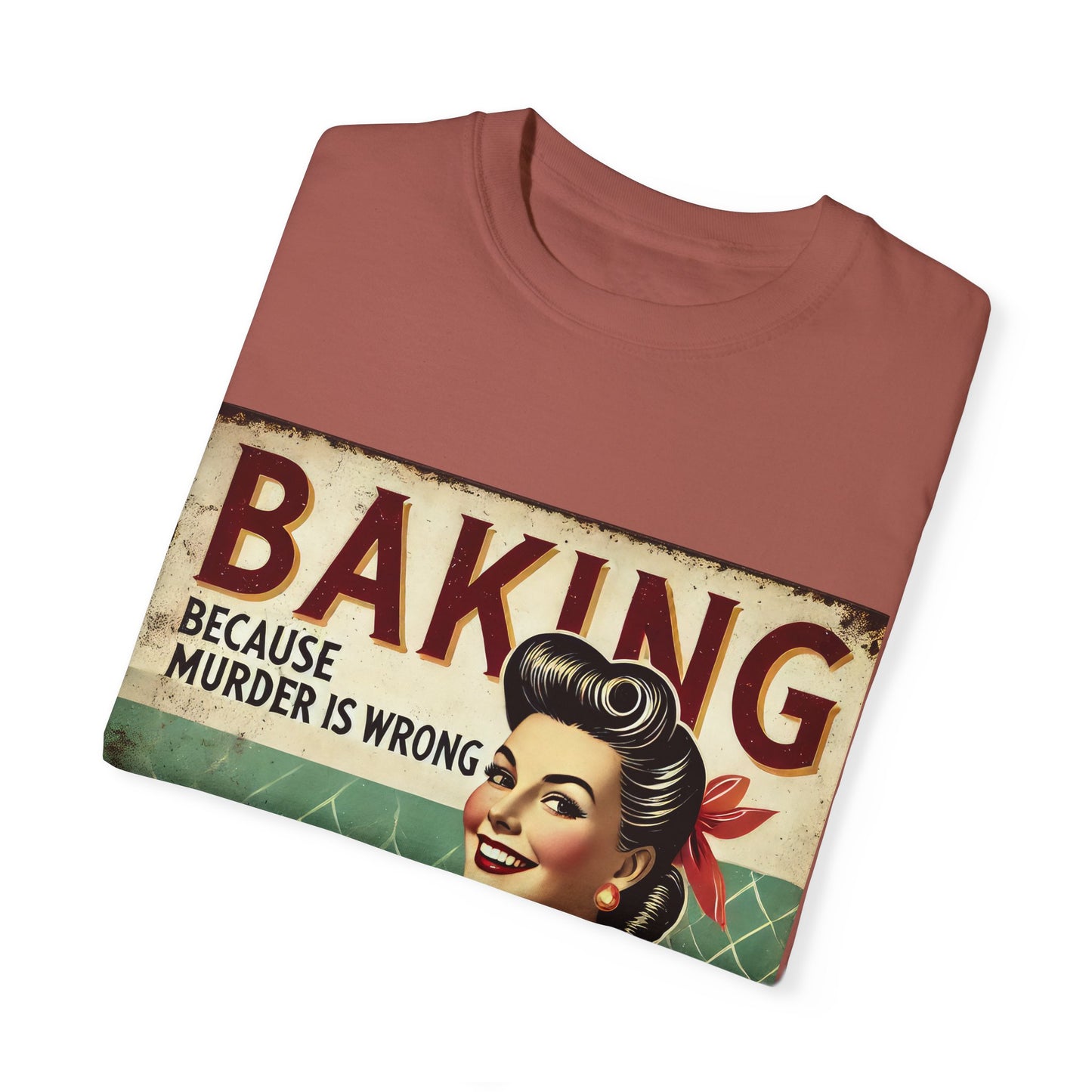 Retro Baking Humor T-shirt - "Baking Because Murder is Wrong"