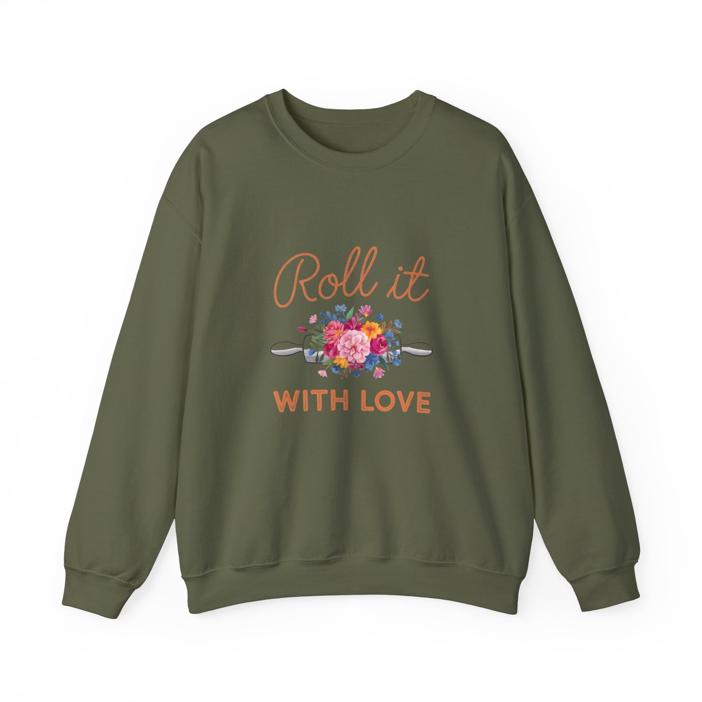 Roll It With Love Unisex Crewneck Sweatshirt - Cozy & Stylish Apparel for Baking Enthusiasts