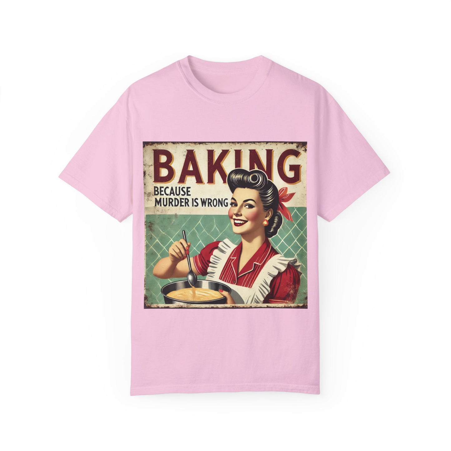 Retro Baking Humor T-shirt - "Baking Because Murder is Wrong"