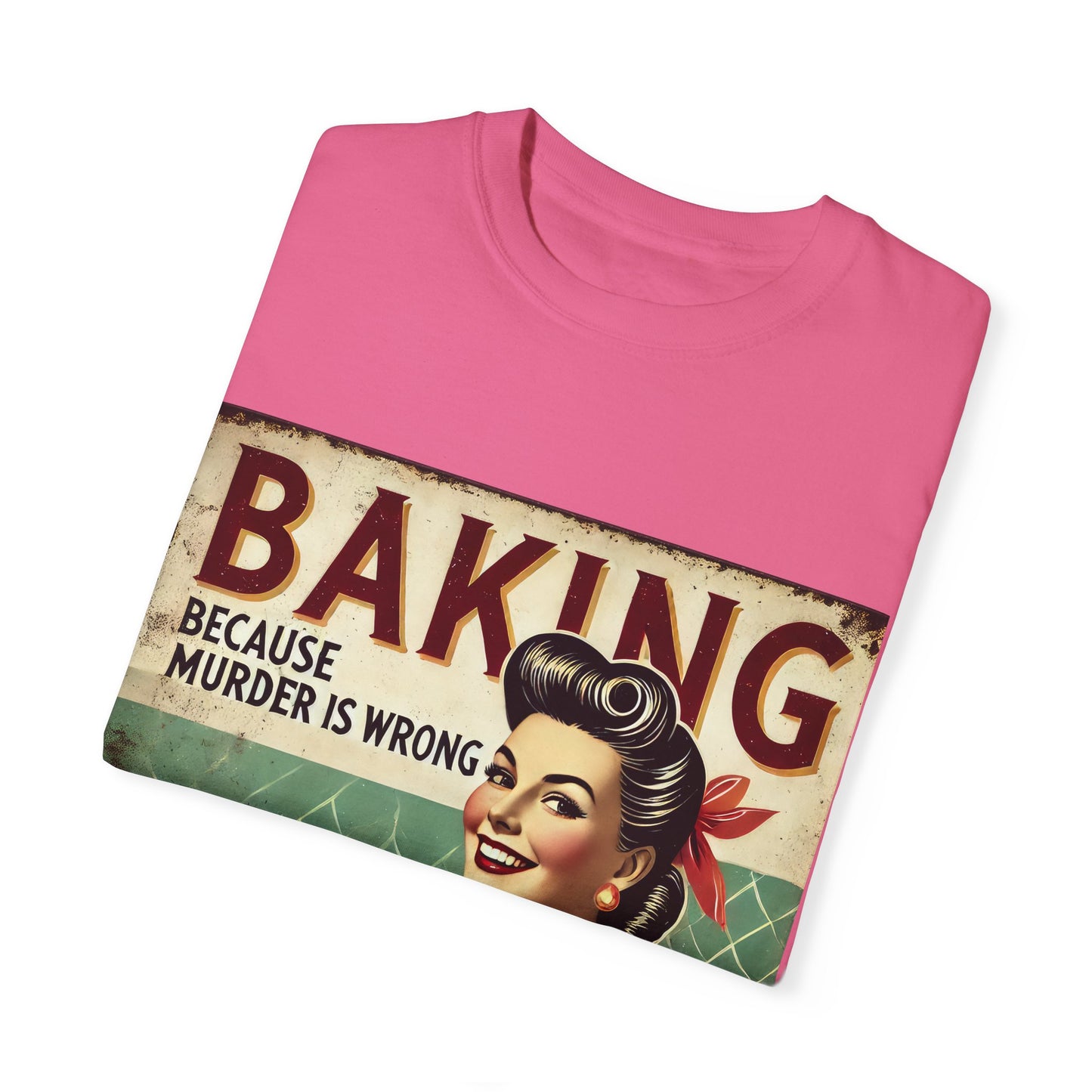 Retro Baking Humor T-shirt - "Baking Because Murder is Wrong"