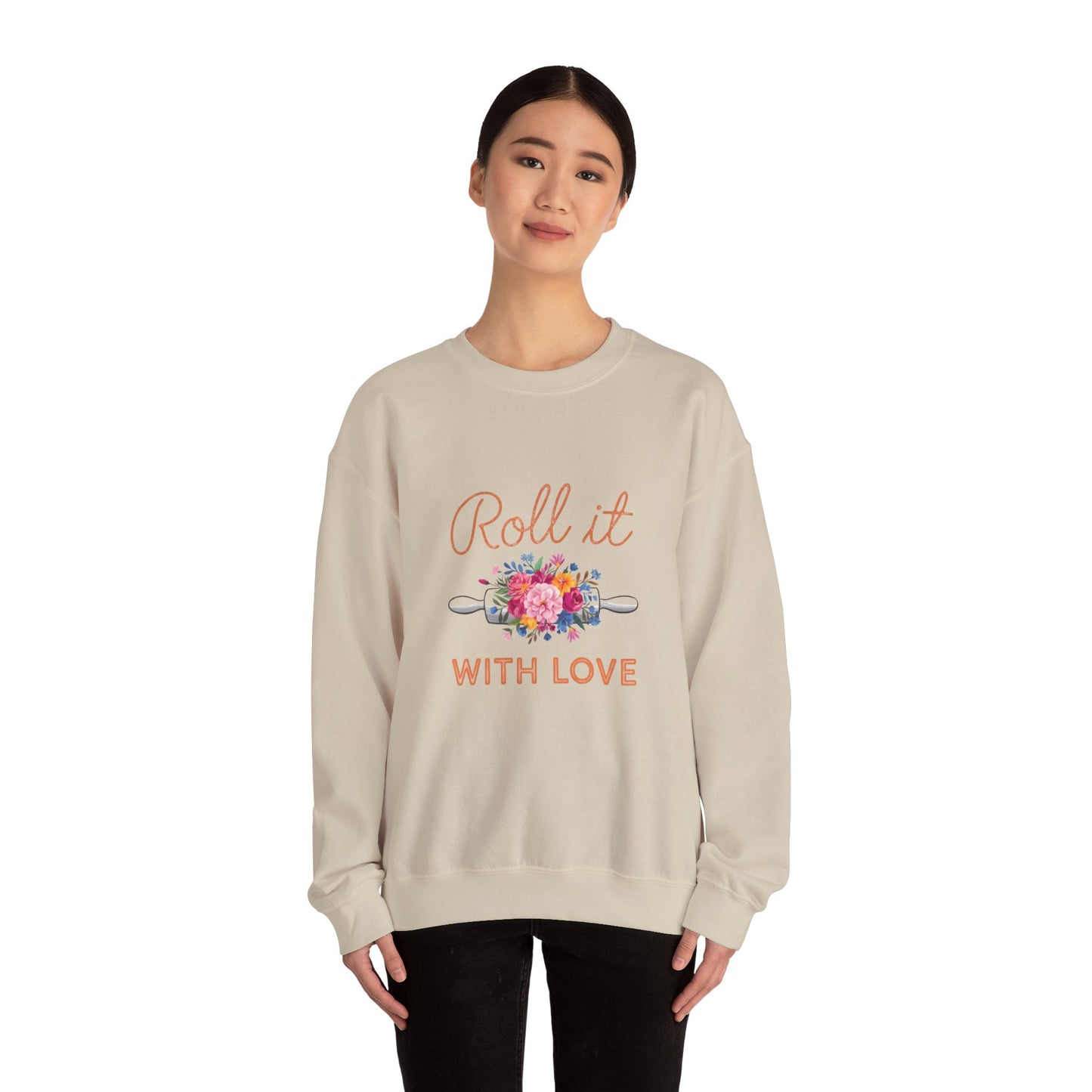 Roll It With Love Unisex Crewneck Sweatshirt - Cozy & Stylish Apparel for Baking Enthusiasts