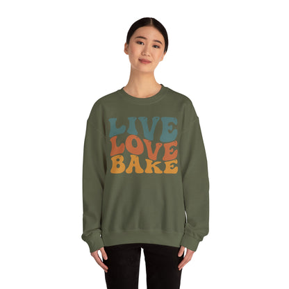 Live Love Bake Unisex Crewneck Sweatshirt - Cozy & Inspirational Baking Apparel