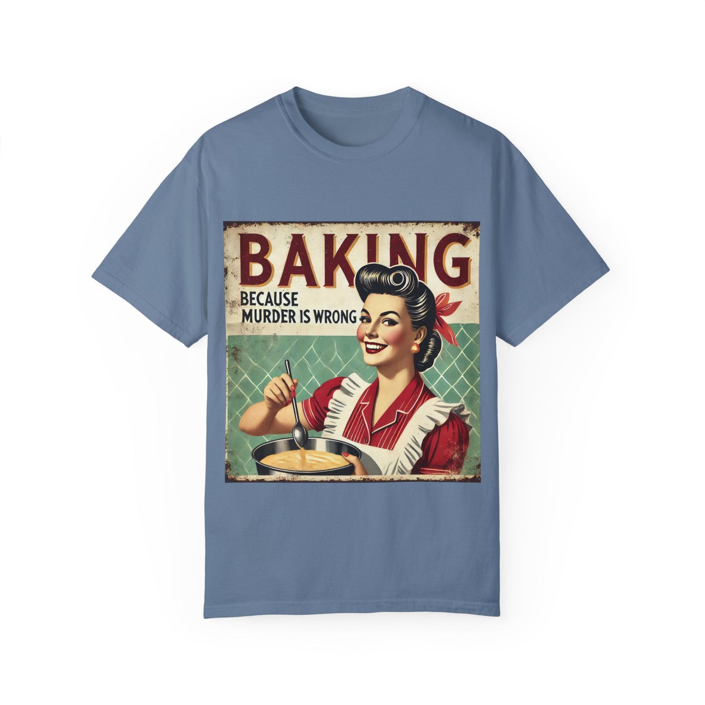 Retro Baking Humor Unisex T-shirt - 'Baking Because Murder Is Wrong'