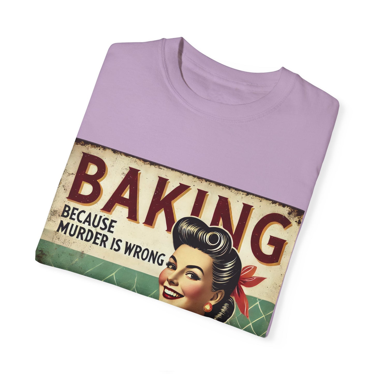 Retro Baking Humor T-shirt - "Baking Because Murder is Wrong"