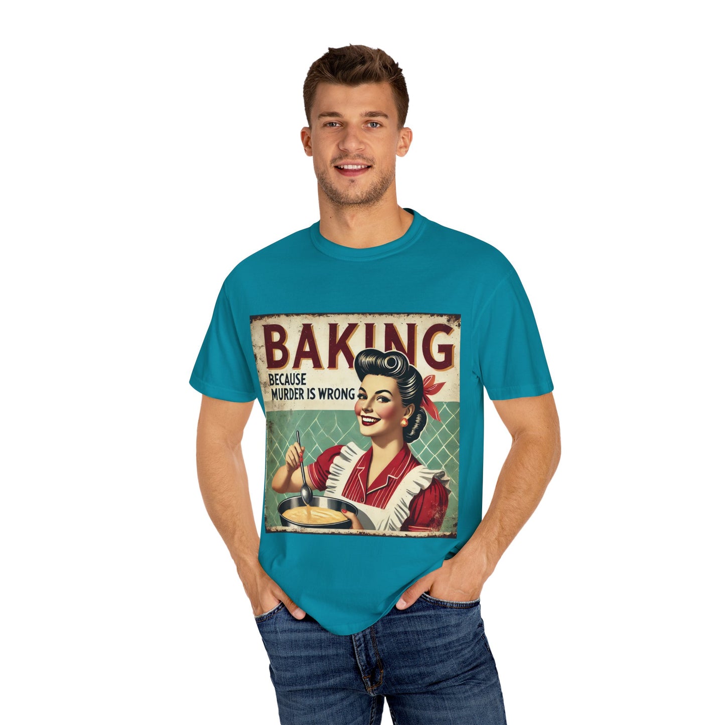 Retro Baking Humor Unisex T-shirt - 'Baking Because Murder Is Wrong'