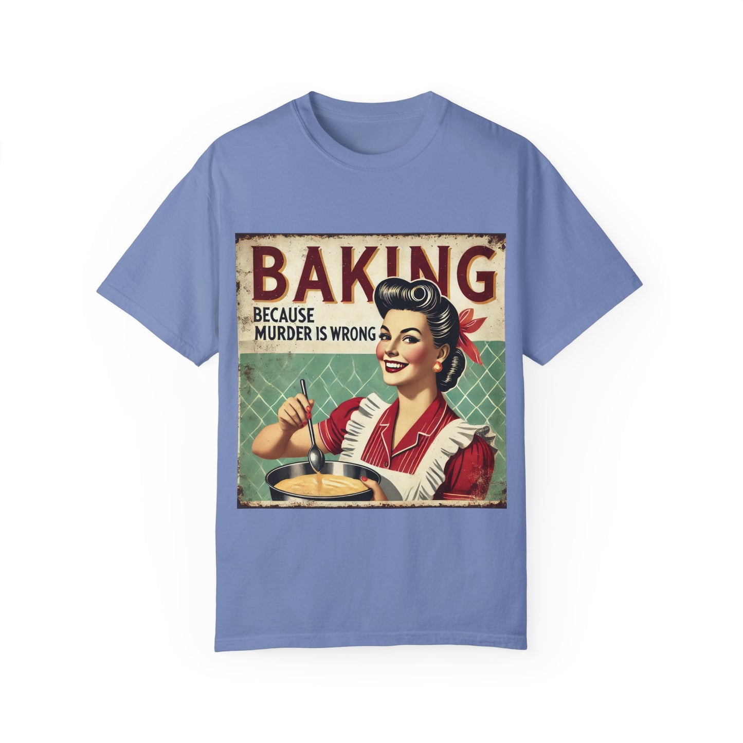 Retro Baking Humor Unisex T-shirt - 'Baking Because Murder Is Wrong'