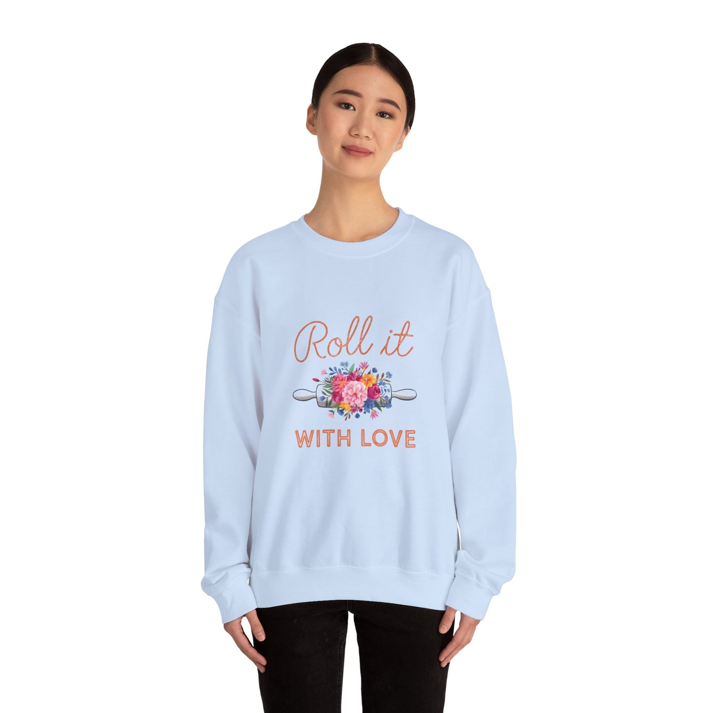 Roll It With Love Unisex Crewneck Sweatshirt - Cozy & Stylish Apparel for Baking Enthusiasts