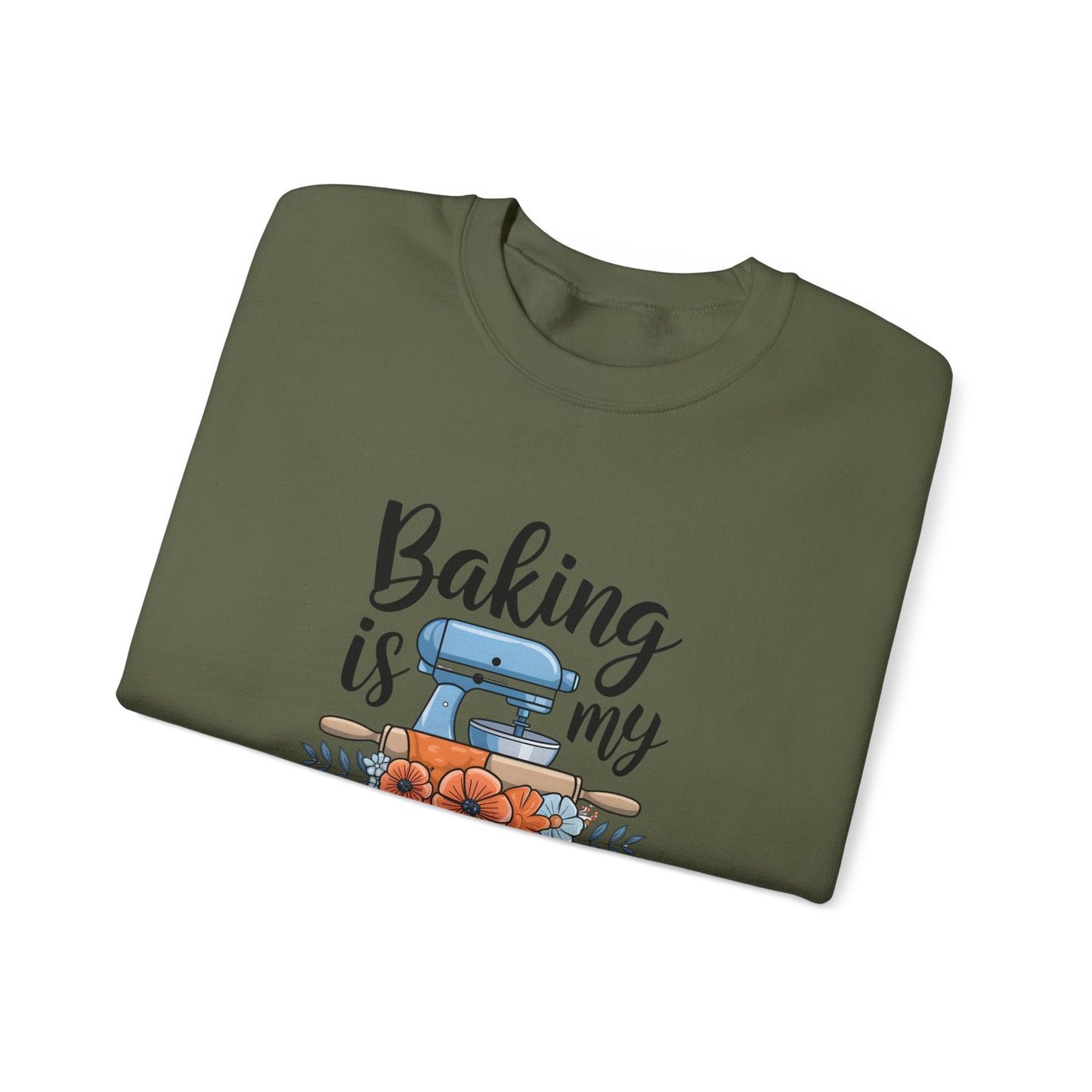 Baking is My Therapy Unisex Crewneck Sweatshirt - Cozy & Inspirational Gift for Bakers