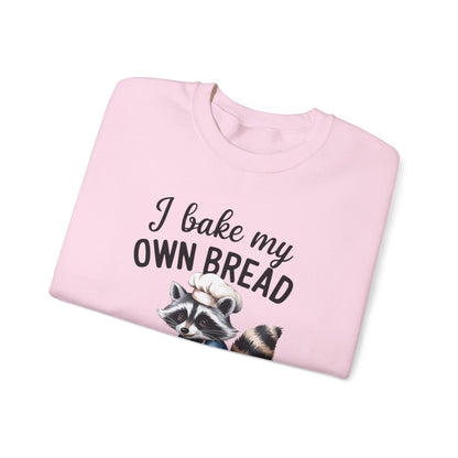 Funny Raccoon Bread Baker Crewneck Sweatshirt - I Bake My Own Bread & Don't Trust the Government