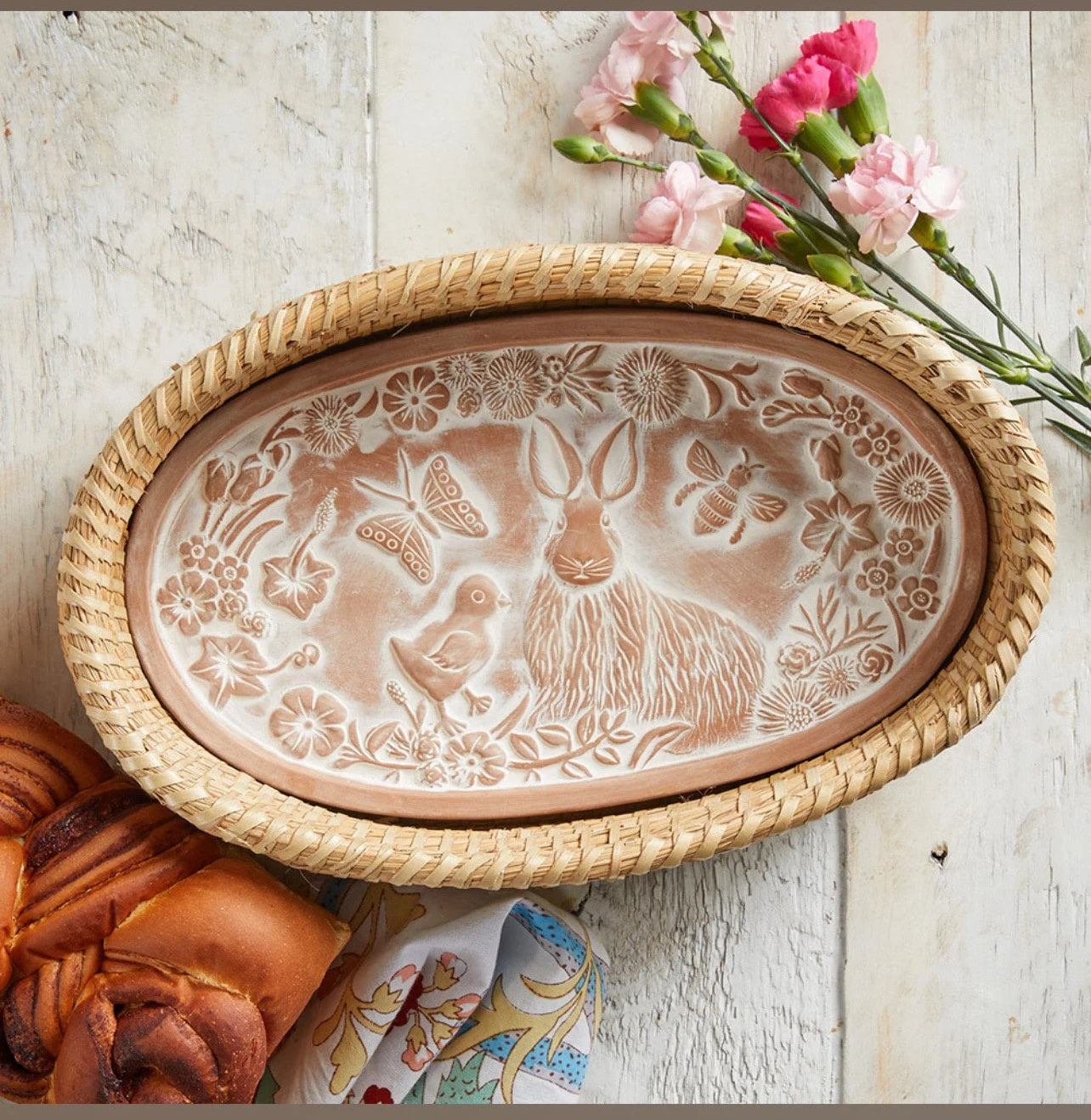 Basket bread with terracota warmer , Artisan European inspired, Bakers gift, hot bread.