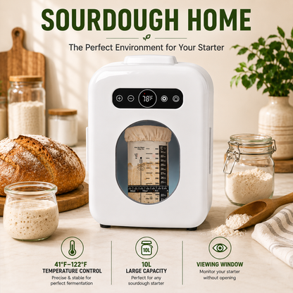 Sourdough Starter Home with Viewing Window – Precise 41°F–122°F Temperature Control, 10L Capacity, Quiet & Energy-Efficient Fermentation Chamber for Perfect Sourdough