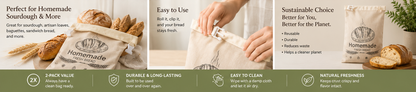 Premium 2-Pack Beeswax Bread Bags for Sourdough – Organic Linen Bread Storage Bags, Reusable, Plastic-Free, Keeps Bread Fresh Longer, Freezer Safe