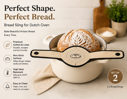 Bread Sling for Dutch Oven Baking - Set of 2 Non-Stick Silicone Baking Mats with Handles | Heat Resistant Sourdough Transfer Mat with Size Guide Rings | Fits 9"-12" Round Dutch Ovens