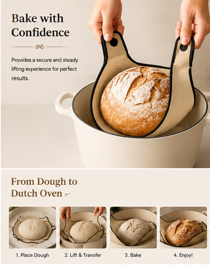 Bread Sling for Dutch Oven Baking - Set of 2 Non-Stick Silicone Baking Mats with Handles | Heat Resistant Sourdough Transfer Mat with Size Guide Rings | Fits 9"-12" Round Dutch Ovens