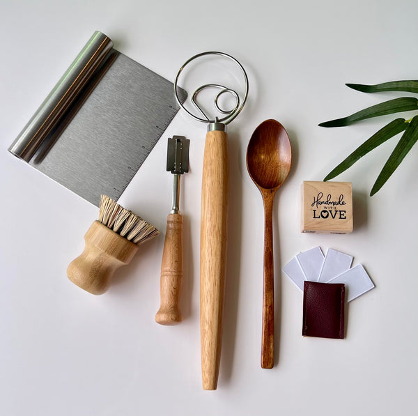 Sourdough Starter Kit 12 pcs, Banneton Set Round 9" or 10" + Liner + Whisk + Scraper + Blades + Lame bread + Spoon + Brush cleaner. Gift!
