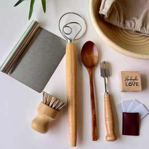 Sourdough Starter Kit 12 pcs, Banneton Set Round 9" or 10" + Liner + Whisk + Scraper + Blades + Lame bread + Spoon + Brush cleaner. Gift!