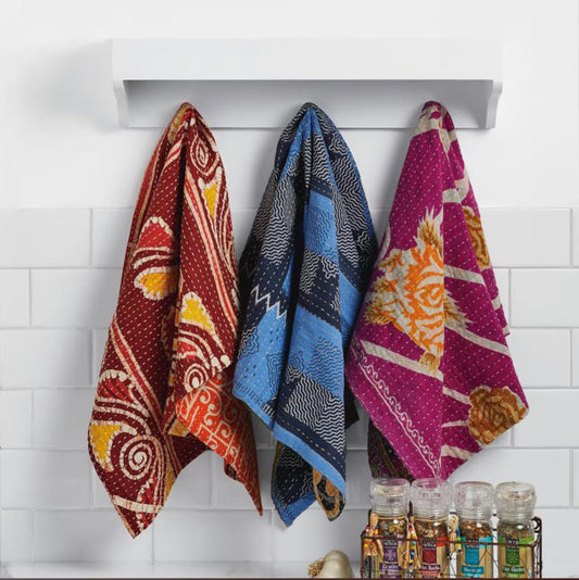 Mantha's Dish Towels Set of 3 double hand-woven 100 % handmade, Made from recycled Cotton saris.