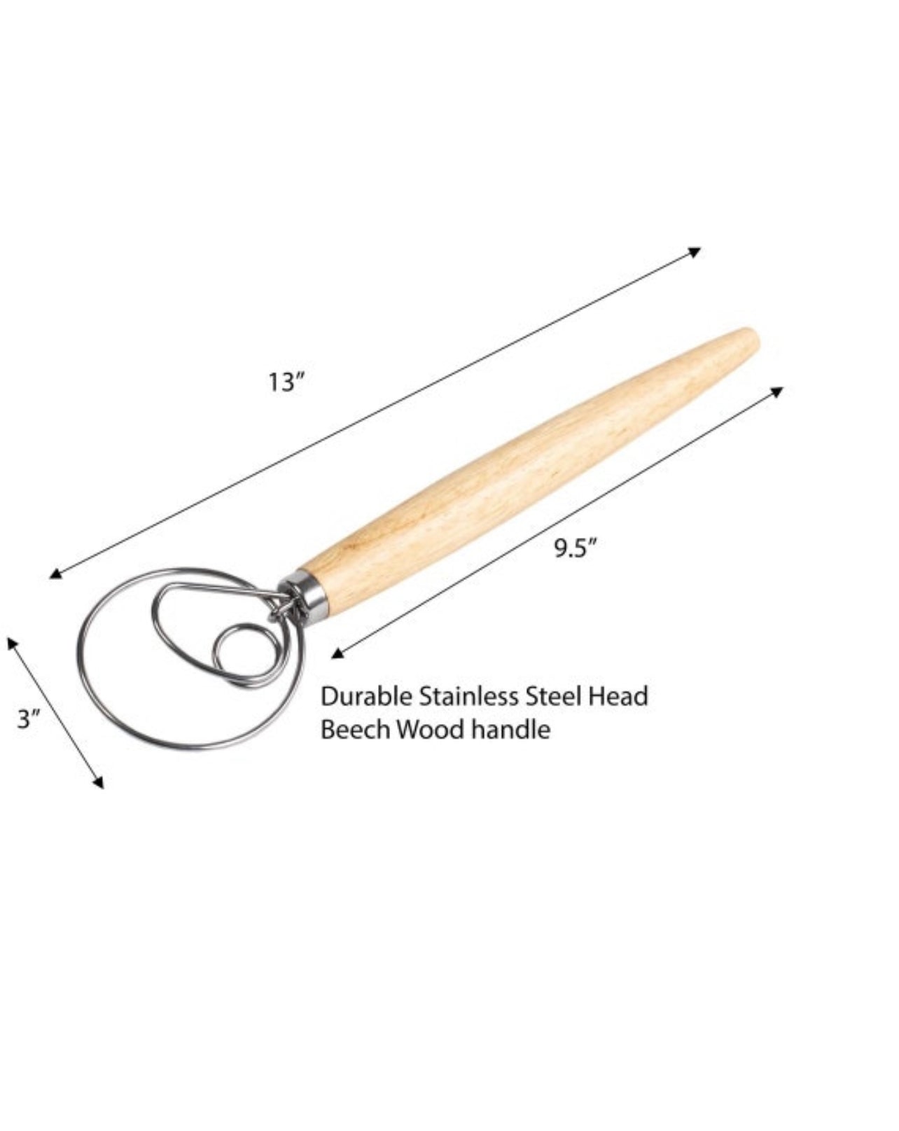 ds. distinctive style danish dough whisk 13 inch 304 stainless steel dutch  bread whisk wooden handle sourdough stir stick